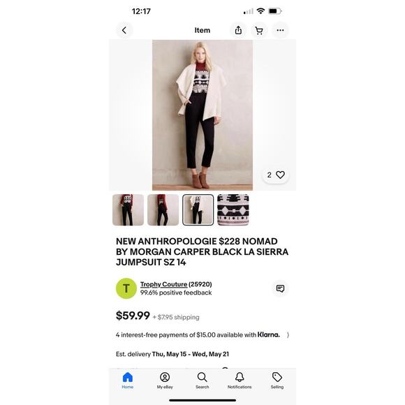 ANTHROPOLOGIE NOMAD BY MORGAN CARPER BLACK LA SIERRA JUMPSUIT SZ 4 - Picture 12 of 12